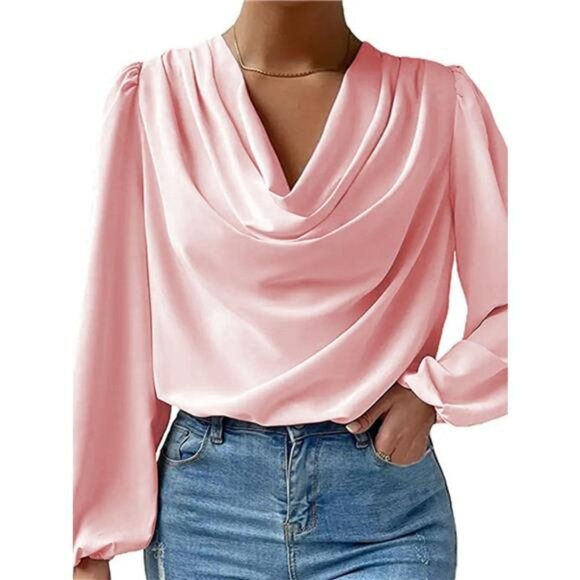 Full Size Cowl Neck Balloon Sleeve Blouse Plus Size - Picture 6 of 15